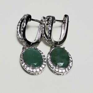 925 Silver Emerald & CZ Earrings